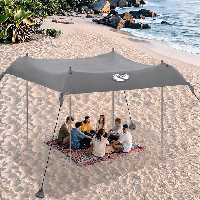 UMARDOO Family Beach Tent Canopy Sun Shade Portable, Large Compact Beach Sun Shelter Easy Setup with Packable Bag for Outdoor Travel (Gray, 12X12 FT.) by UMARDOO