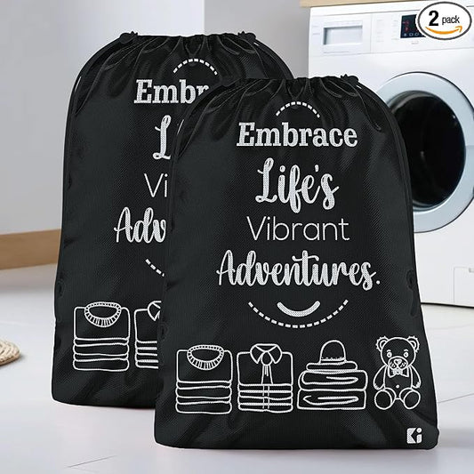 Kuber Industries Pack of 2 Cloth Storage Bag | Non-Woven Storage Organizer | Travel Pouches | Cloth Carrying Bag | Garments Cover for Laundry | Storage Organizer Bag for Clothing | Large | Black by Kuber+Industries