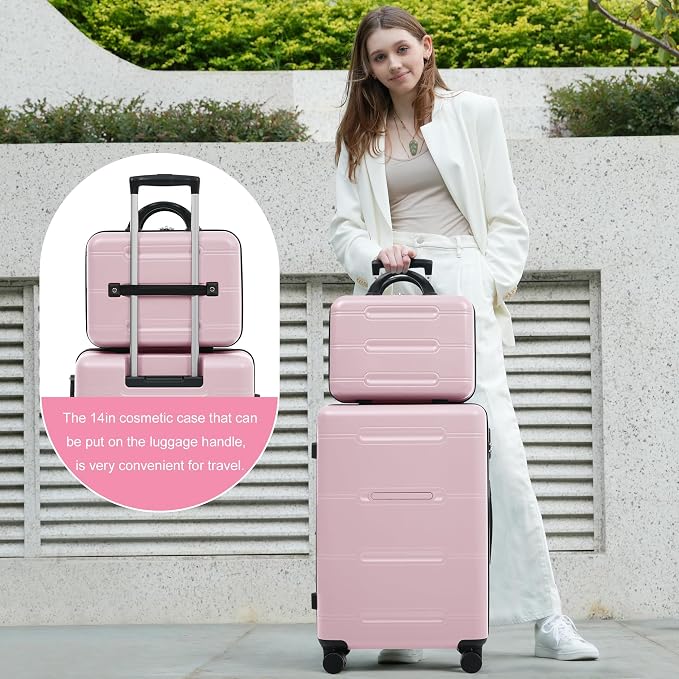 6 Pcs ABS Hardshell Luggage Set Spinner Wheel Suitcase Suitcase Baby Pink - Image 3