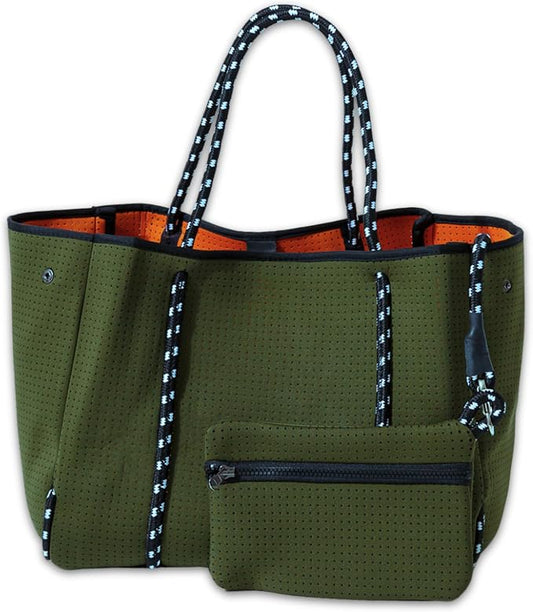 POPUPS Large Neoprene Tote Bag for Women - Everyday Designer Handbag for Travel Work and Beach with Pockets and Zipper Pouch by POPUPSBrand