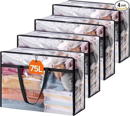 Lifewit 4 Pack Clear Clothes Storage Bags, 75L Plastic Blanket Storage Bag, Vinyl Foldable Moving Bags with Zipper, Closet Organizers and Storage Containers for Bedding, Duvet, Comforter by Lifewit