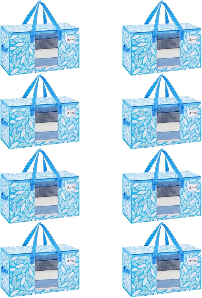 VENO 8 Pack Heavy Duty Moving Bags, Clothes and Comforter Storage Bags with Clear Window, College Dorm Essentials Packing Supplies, Foldable Boxes Alternative (Spring Breeze, 8 Pack) by Veno