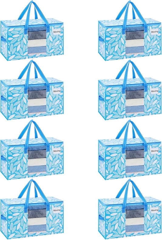 VENO 8 Pack Heavy Duty Moving Bags, Clothes and Comforter Storage Bags with Clear Window, College Dorm Essentials Packing Supplies, Foldable Boxes Alternative (Spring Breeze, 8 Pack) by Veno