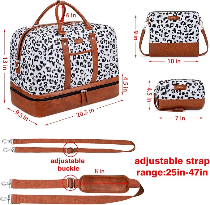 Weekender Bag for Women, Large Overnight Bag Canvas Travel Duffel Bag Carry On Tote with Shoe Compartment 21" 3Pcs Set - Image 4