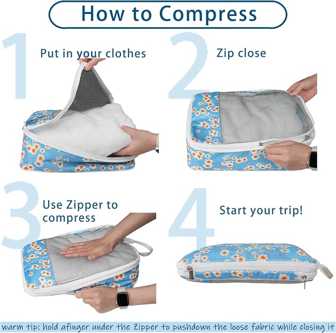 7 Pcs Compression Packing Cubes for Travel Luggage, Lightweight Suitcase Organizer Bags Set, Compression Packaging Cube for Travel Essentials, Packing Cubes for Carry on Suitcase - Image 2