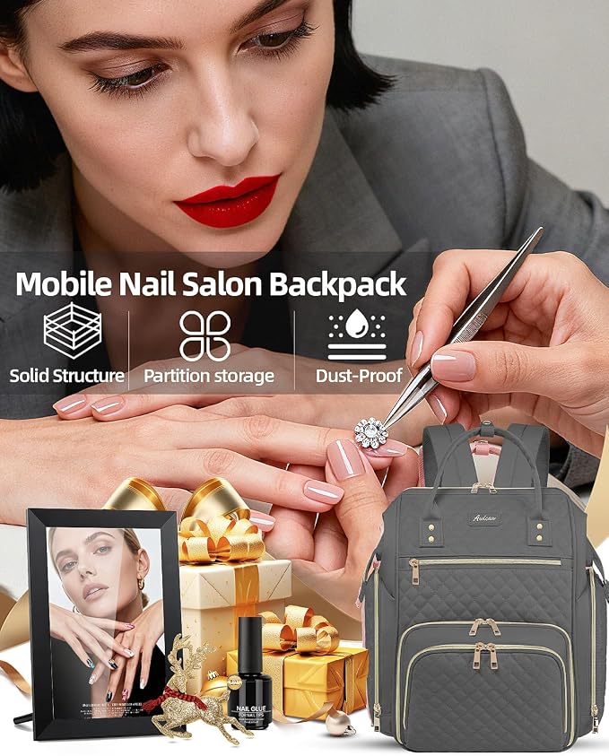 Large Nail Polish Organizer Bag Backpack Holds 70+ Bottles(15ml/0.5 fl.oz) UV Nail Lamp,Nail Organizers and Storage with 2 Removable Pouches Fits Nail Tool,Gift for Manicurist，Grey - Image 7