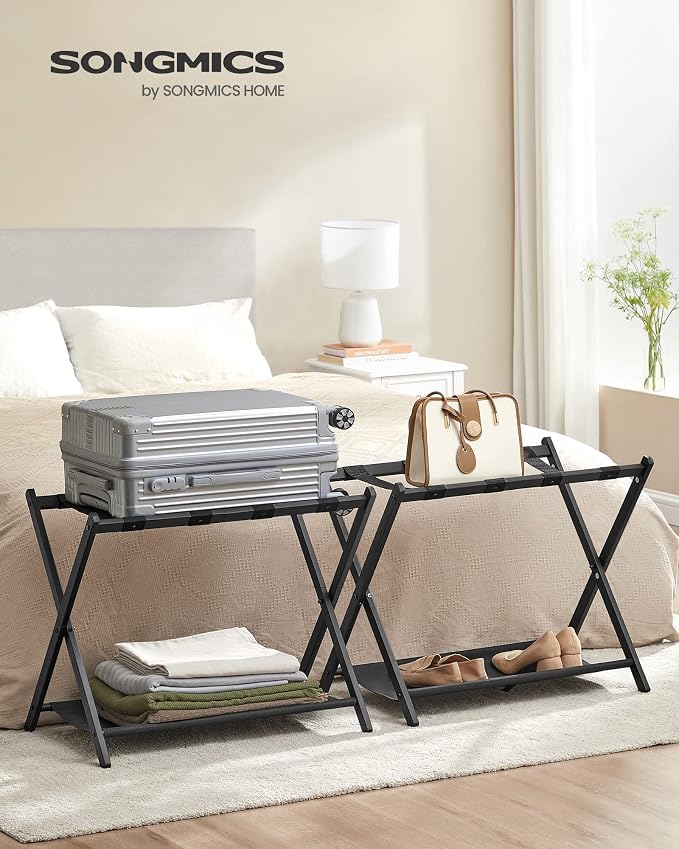 SONGMICS Luggage Racks, Set of 2 Foldable Suitcase Stands, Steel | Storage Shelf, Easy Storage, Black, URLR003B02 - Image 2