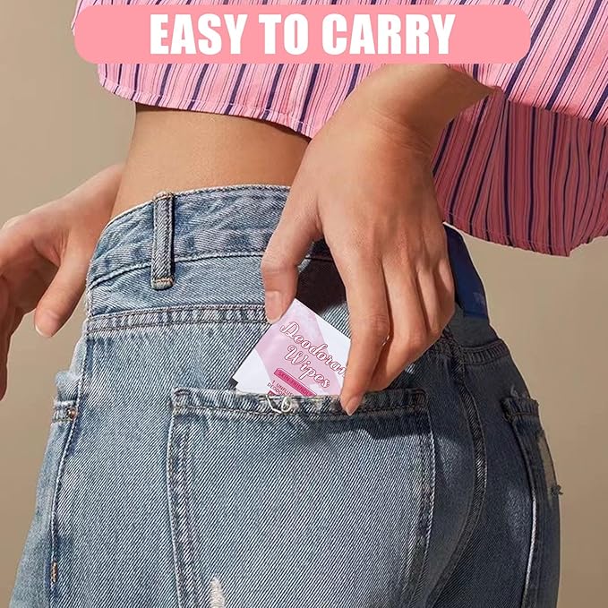 100 Pcs Deodorant Wipes Individually Wrapped Mini Deodorant Travel Size Wet Armpit Wipes Travel Deodorants Bulk for Women Men Homeless Personal Cleansing Wipe Butt Hands Face Underarm Sports(Rose)
