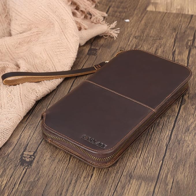 Polare Full Grain Leather Family Passport Holder Travel Wallet and Documents Organizer RFID Blocking Case Fits 6 Passports (Dark Brown with AirTag Slot) - Image 2
