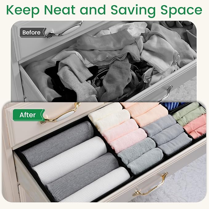 Criusia Drawer Organizer Clothes, 24 Pack Underwear Drawer Organizers, Foldable Closet Organizers and Storage Dresser Drawer Dividers Clothing Organizer for Clothes, Socks, Scarves, Bra, Ties (Black) - Image 2