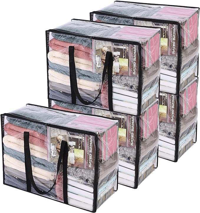 Vieshful 5 Pack Clear Comforter Storage Bag, 40L Clothes Storage Bag with Zipper Closet Organizer, Plastic Storage Containers Moving bags for Comforter, Blanket, Bedding, Duvet, Toys by Vieshful