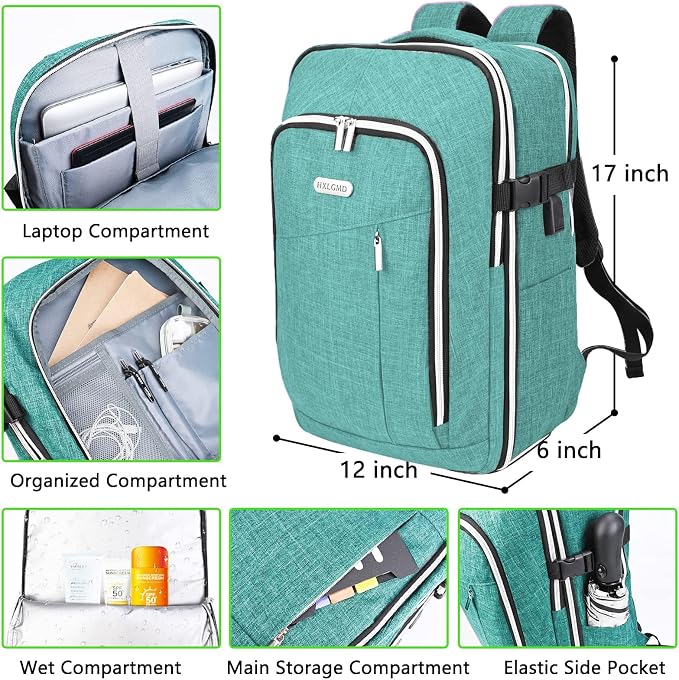 Personal Item Travel Carry On Luggage Backpack for Women Men Flight Approved Casual Weekender Laptop Bag for College Business Outdoors Hiking Water Resistant Lightweight Daypack with USB Charging Port - Image 2