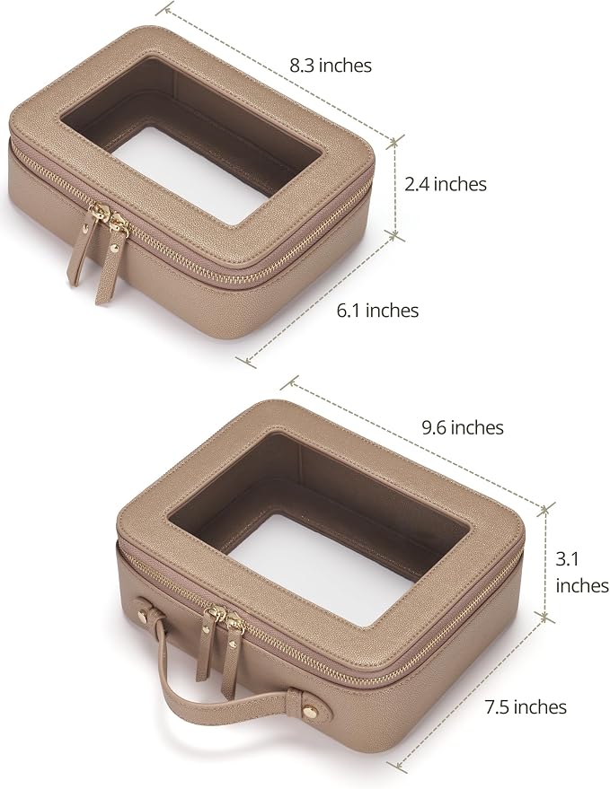 Popvibe Clear Makeup Bag Travel Cosmetic Case Transparent Toiletry Bag with Zipper, Portable Make Up Organizer Traveling Compact Car Bag for Essentials, Gold, Medium and Large - Image 4