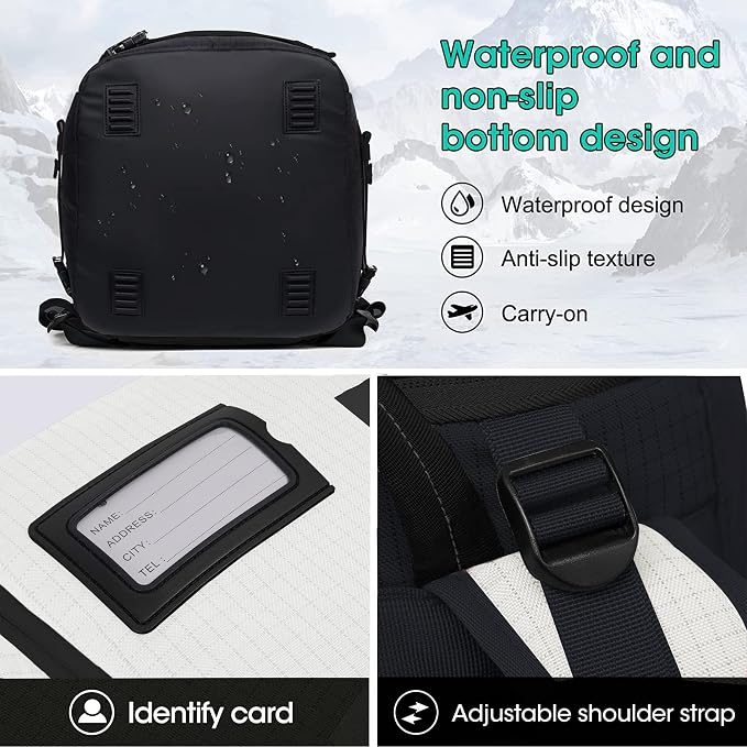 Ski Boot Bag, 55L/70L Waterproof Ski and Snowboard Boots Travel Backpack for Skis, Snowboard, Ski Helmet, Goggles, Gloves & Accessories - Image 5