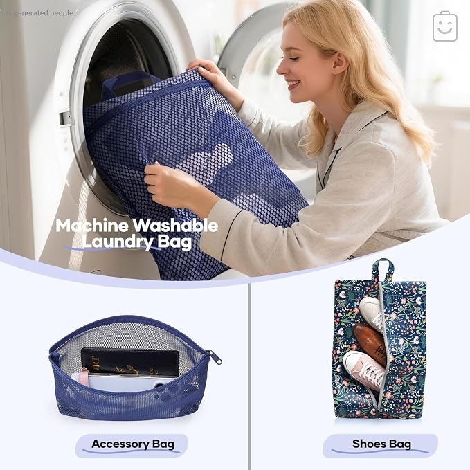 Veken 9/11 Set Compression Packing Cubes for Travel Essentials,Compressible Expandable Luggage Organizer Bags with Garment Bag,Space Saver Bags with Over 1000 pcs of Mesh Holes(Dark Blue Floral) - Image 5