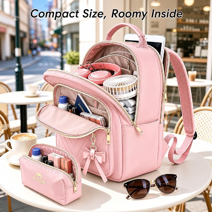 MATEIN Pink Mini Backpack, Fashion Cute Bookbag Purse for Women, 2pcs Sets | Waterproof Lightweight Small Daypack, Ladies Teen Girls Casual Daily Shoulder Bag, Handbags for Travel Work School College - Image 4