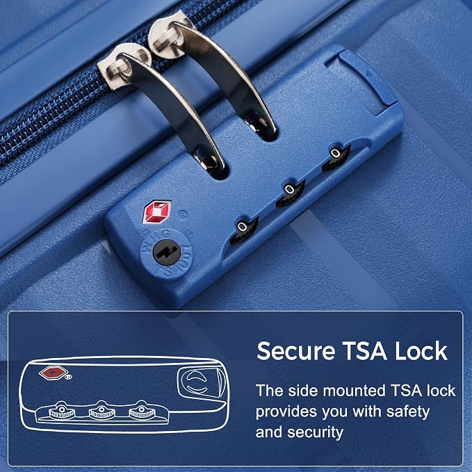 Hardshell Luggage Sets, Lightweight Wave Suitcases with Spinner Wheels, PP Blue - Image 3