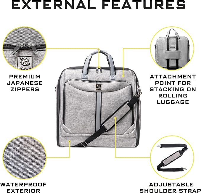 ZEGUR Premium Suit Garment Bag Carry On - Hangs 4 Suits - Travel & Business with Shoulder Strap and Laptop Compartment - Image 6