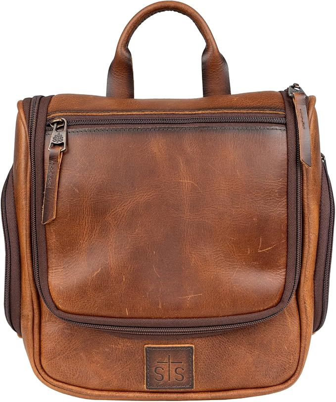 STS Ranchwear Men's Tucson Hanging Shave Kit, Multi-Pocket Genuine Leather Travel Toiletry Dopp Kit Organizer Bag, STS30310 - Image 2