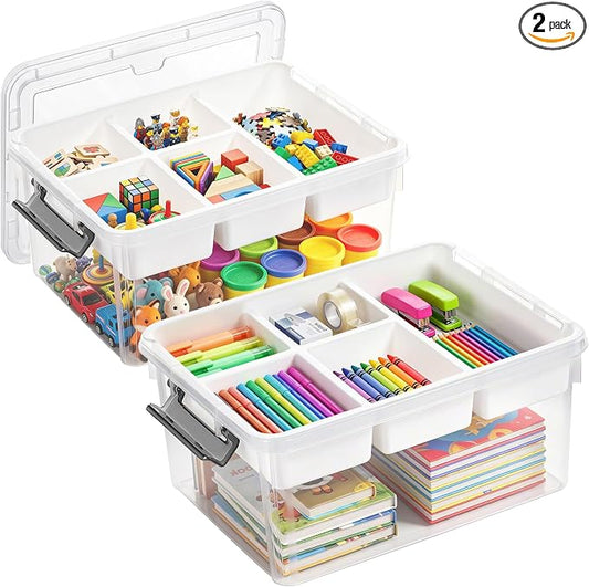 Citylife 17QT 2Packs Clear Craft Organizers and Storage Box with Tray | Stackable Art Supply Organizer Storage Bins with Lids for Beads, Markers, Sewing, Tools, Playdoh, Coloring Books, Made in USA by CITYLIFEHomeOrganization