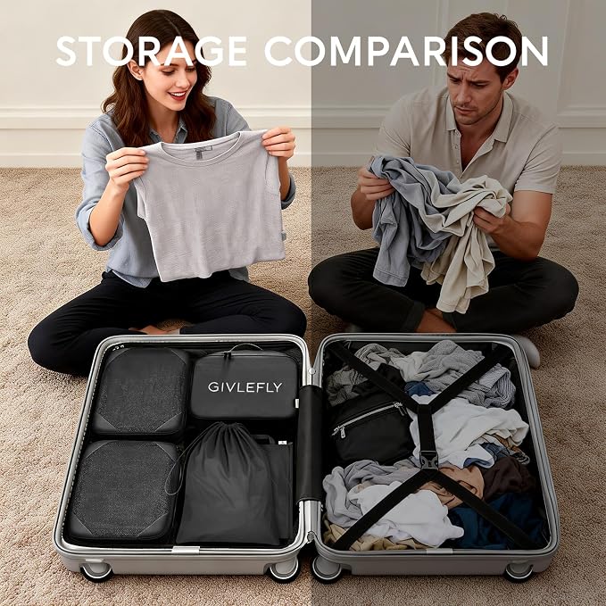 GIVLEFLY Compression Packing Cubes for Travel, 6-Piece Lightweight Luggage Organizer Bags, Space Saving Suitcase Packing Set for Women - Image 3