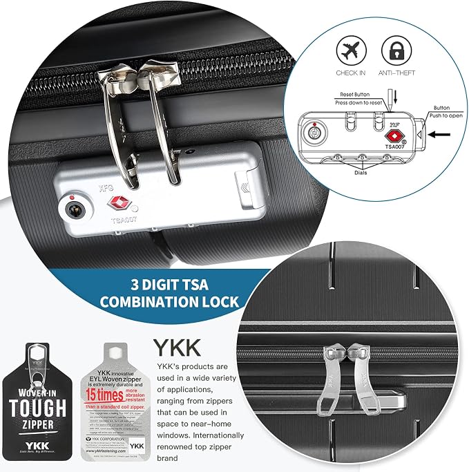 Somago 20" Carry On Luggage and 14" Mini Cosmetic Cases Travel Set Lightweight Polypropylene Suitcase with TSA Lock YKK Zipper Hardside Luggage with Spinner Wheels (2 Piece Set, Classic Black) - Image 6