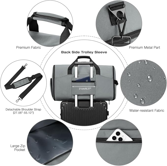 Garment Duffle Bags for Travel,Convertible Garment Bag with Shoes Compartment,Suit Carry-on Bag Expandable with Shoulder Strap for Men and Women Business Trip,Weekend,Wedding(Grey) - Image 6