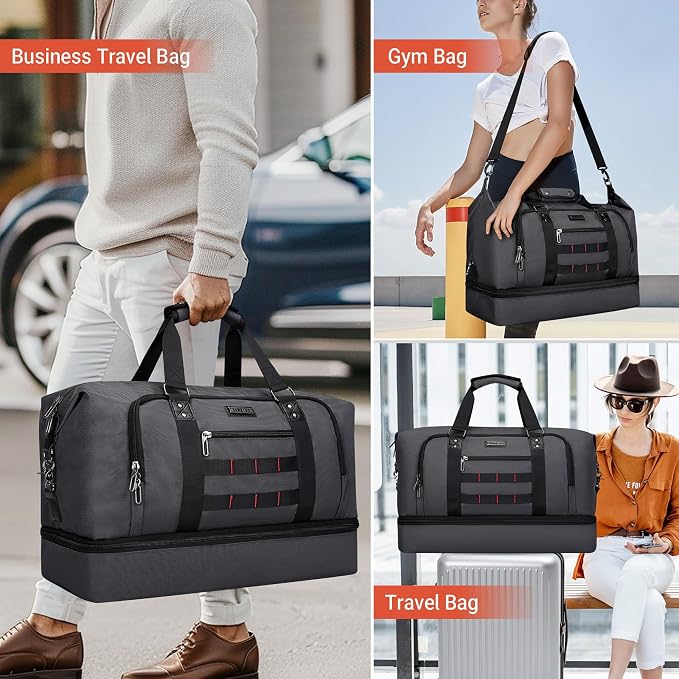 WITZMAN Travel Duffle Bags for Men Weekender Bags with Toiletry Bag Sets Carry On Overnight Bag 55L （B696 Silvery Grey） | Multi-pockets with Shoe Compartment and Dry-wet Pocket, Carry On, Convertible for Gym, Overnight, Sports, B696 Silvery Grey - Image 2