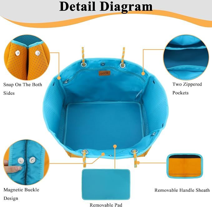 QOGiR Neoprene Multipurpose Beach Bag Tote with Inner Zipper Pocket … … … … - Image 2