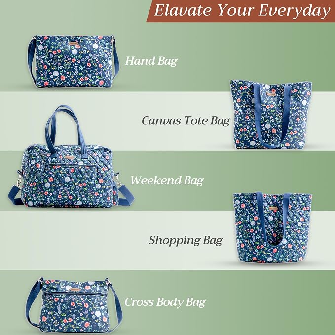 Maison d' Hermine Backpack for Women Men Cotton Shoulder Multipurpose Rucksack with Small Pouch Lightweight Multi Pocket Bag for Travel Work Beach Perfect for Spring Summer (Just Floral - Blue) - Image 6