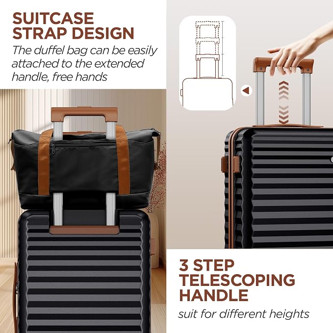 SHOWKOO Luggage Sets 3 Piece Hardside Expandable Suitcase with Double Spinner Wheels Tsa Lock, (Black, 5 piece set) - Image 6