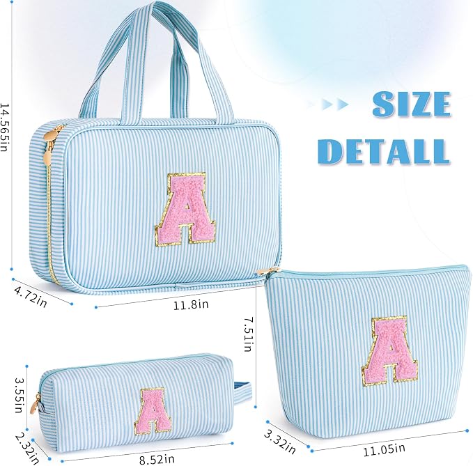 Gifts for Teen Girls Women - Travel Hanging Toiletry Bag & Makeup Bag - Personalized Initial Cosmetic Bag | Birthday Gift for Girl Trendy Stuff - Blue A - Image 6