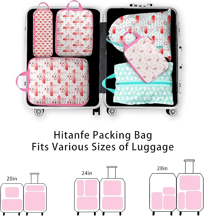 6 Pcs Compression Packing Cubes, Packing Cubes for Travel, Waterproof Luggage Organizer Bags Set, Cute Packaging Cubes for Women Kids Backpack Carry-Ons - Image 4