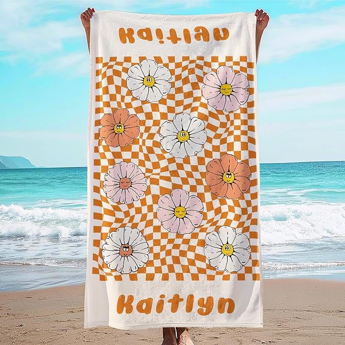 JML Personalized Beach Towel with Name, Custom Flower Beach Towel, Customized Microfiber Pool Towel, Quick Dry & Absorbent Swim Towel for Adult,Anniversary, Birthday, Summer Holiday,Vacation by JML