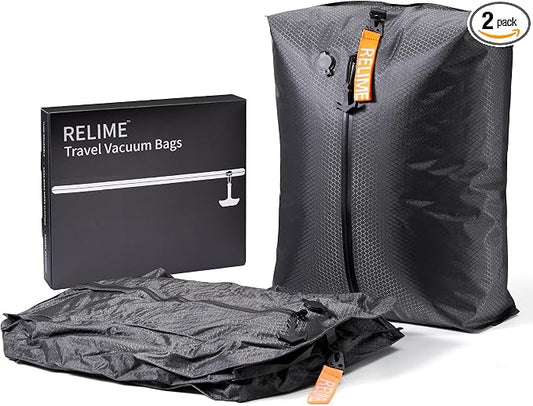 Relime Classic Series Vacuum Extra Bags for Travel Luggage(2 PC No Pump), Compression Bags for Carry On Suitcases and Backpack, Vacuum Seal Packing cube for Cloth Packing by Relime