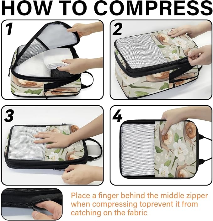 Floral Snail 6 Set Compression Packing Cubes for Travel Luggage Carry On Suitcase Compressible Expandable Packing Cubes Organizers Bag - Image 4