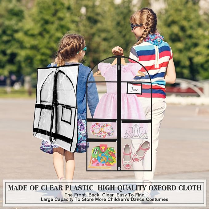 FoldTier 8 Pcs Clear Garment Bags for Dance Costumes 40 Inch Clear PVC Waterproof Garment Bag with 3 Zipper Pockets for Dancers Competitions, Travel, Hanging Clothes, Black Edge - Image 6