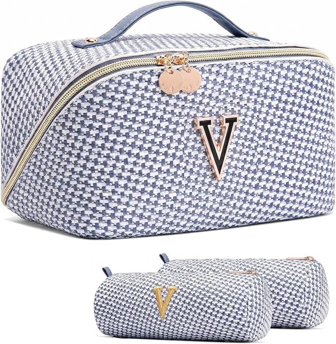 Personalized Gift Travel Makeup Bag: Initial Makeup Organizer Bag for Women | 3-in-1 Custom Make up Bag Set - Vegan Leather Travel Cosmetic Bag - Luxury Gift for Women – Birthday, Anniversary, Graduation by Unknown