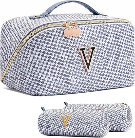 Personalized Gift Travel Makeup Bag: Initial Makeup Organizer Bag for Women | 3-in-1 Custom Make up Bag Set - Vegan Leather Travel Cosmetic Bag - Luxury Gift for Women – Birthday, Anniversary, Graduation by Unknown