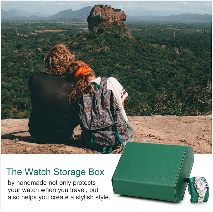 Hiram Genuine Leather Hexagon Watch Roll Travel Case, Leather 6-Watches Roll Case with Removable Pillow Cushion for Treasured Watches and Bracelets -Green - Image 6