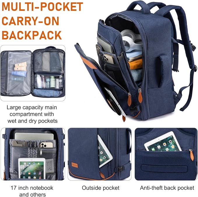 LOVEVOOK Carry on Backpack, 45L Large Travel Backpack for Women Men Airline Approved, Expandable Large Suitcase Backpacks With 4 Packing Cubes, Aer Travel Pack 3, Water Resistant Weekender Bag - Image 5