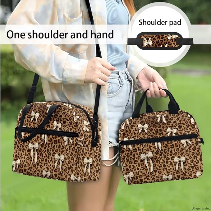 Bow Leopard Backpack for School Girls Cheetah Print Kids Bookbag Set Brown Leopard Skin School Backpack with Lunch Box Pencil Case Water Bottle Carrier Bag Travel Laptop Backpack 4Pcs - Image 3