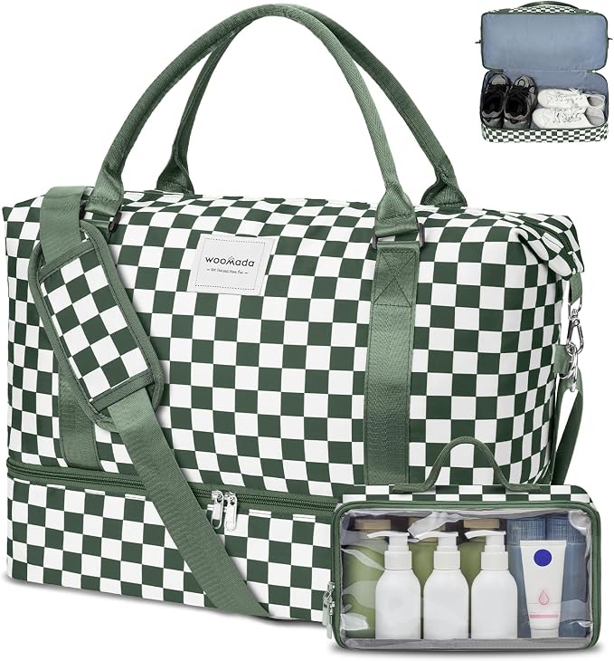 WOOMADA Weekender Overnight Bag for Women, Carry on Shoulder Travel Duffel with Shoes Compartment,Gym Bag with Toiletry Bag by WOOMADA
