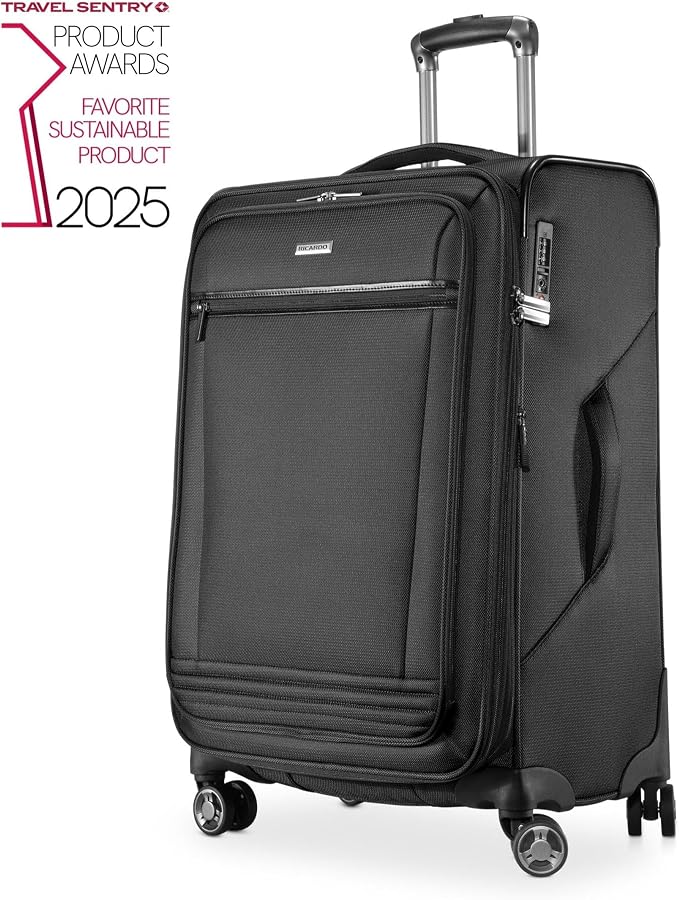 Ricardo Beverly Hills Avalon Softside Medium Check-In Luggage Made with Sustainable 100% Recycled PET (rPET), Lightweight, Eco-Friendly Travel, Expandable, Dual Spinner Wheels, Black, 24-inch - Image 2