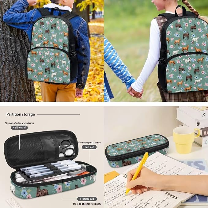 POLERO Girls Horse Backpacks Floral School Bags Set with Lunch Box Preschool Kindergarten Bookbag Set 4 Pack - Image 4