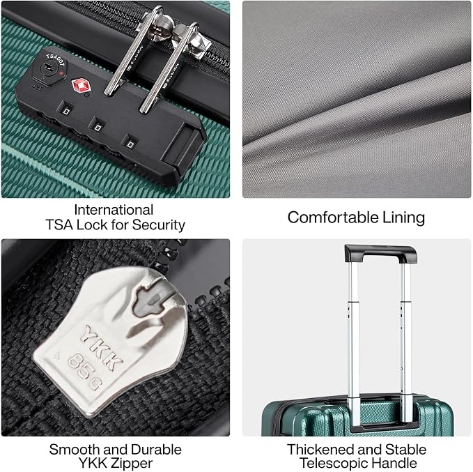 Hanke 20 Inch Carry On Luggage 22x14x9 Airline Approved Lightweight PC Hard Shell Suitcases with Wheels Travel Luggage Rolling Suitcase Travel Luggage Bag for Weekender(Blackish Green) - Image 8