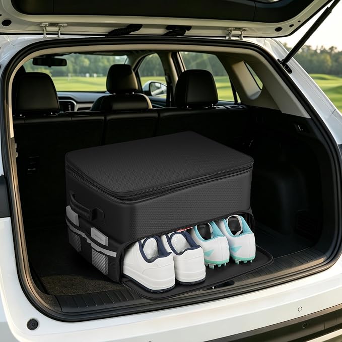 Golf Trunk Organizer Waterproof Car Golf Storage with Ventilated Compartment for 2 Pairs of Shoes, Ideal for Golf Balls Tees Caps Clothes Gloves and Accessories Golf Gift for Men and Women - Image 6