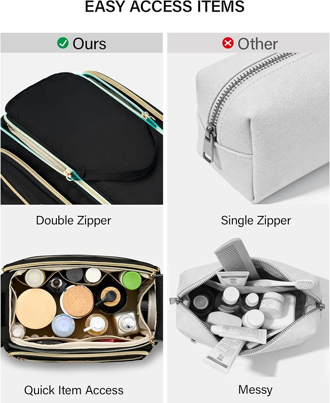 Hanke Travel Toiletry Bag, Lightweight Wide-open Makeup Bag, Dual-Layer Travel Bag for Toiletries Water-Resistant Cosmetic Bags Large Toiletry Bags for Women & Men, Travel Essentials, Black - Image 3