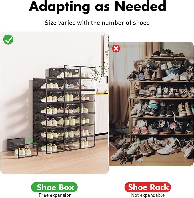 Foluck 15 Pack Shoe Storage Organizer Box Container Clear Plastic Stackable | Interlocking Design, Sturdy Dustproof Breathable, Fits Men's Size 9 Women's Size 10, for Closet Entryway Under Bed - Image 4