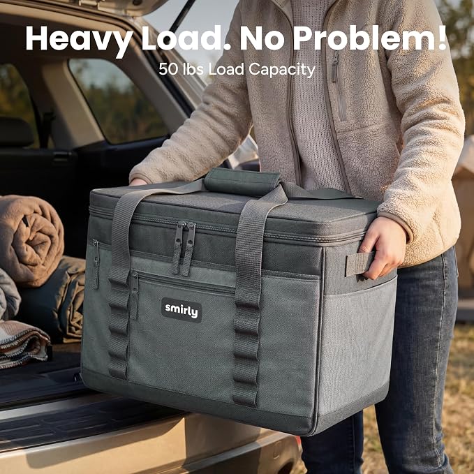 SMIRLY 48 Cans Soft Cooler Bag, Large Collapsible Leakproof Ice Chest | Portable Cooler with Multiple Pockets, Padded Handle and Wipe-Clean Lining for Camping, Beach, Travel, Picnic, Grocery, Car - Image 5